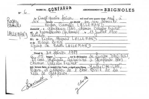 avis de décès Lallemand