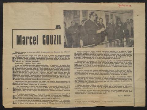 Hommage de Maurice Pigeon à Marcel Gouzil (journal juillet 1973)