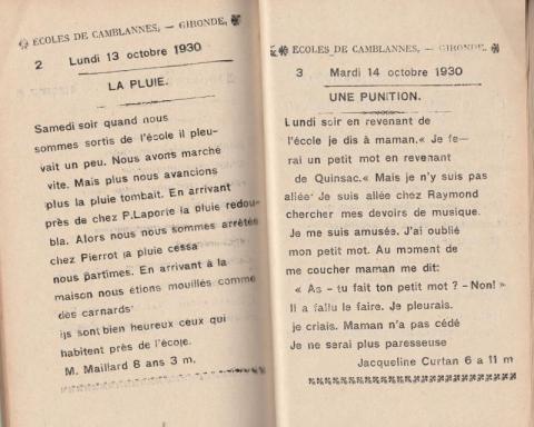 journal scolaire de Camblannes (Gironde) 1930