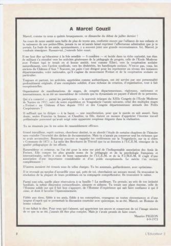 Hommage de Maurice Pigeon à Marcel Gouzil (journal juillet 1973)