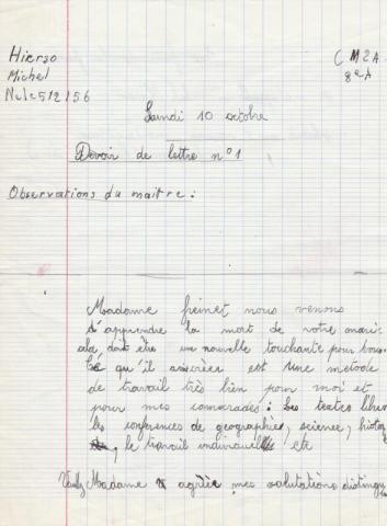 Lettre d'un élève à Elise Freinet (Octobre 1966)