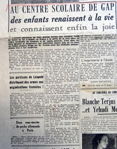 Article de Rouge-Midi sur le centre scolaire de Gap (1945)