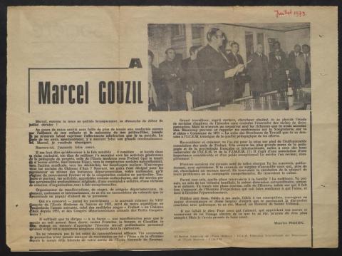 Hommage de Maurice Pigeon à Marcel Gouzil (journal juillet 1973)