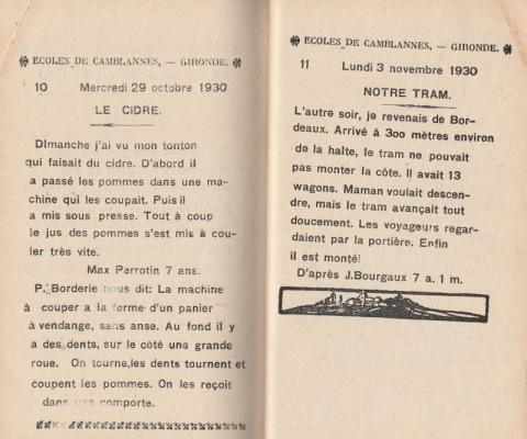 journal scolaire de Camblannes (Gironde) 1930