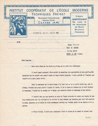 Lettre d'Elise Freinet à Emilienne Reuge 1956
