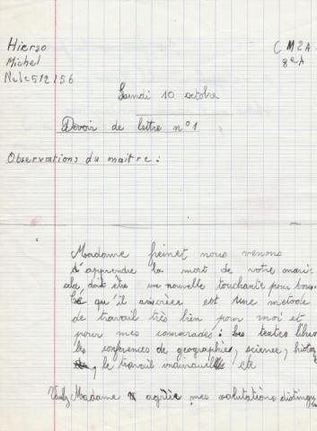 Lettre d'un élève à Elise Freinet (Octobre 1966)